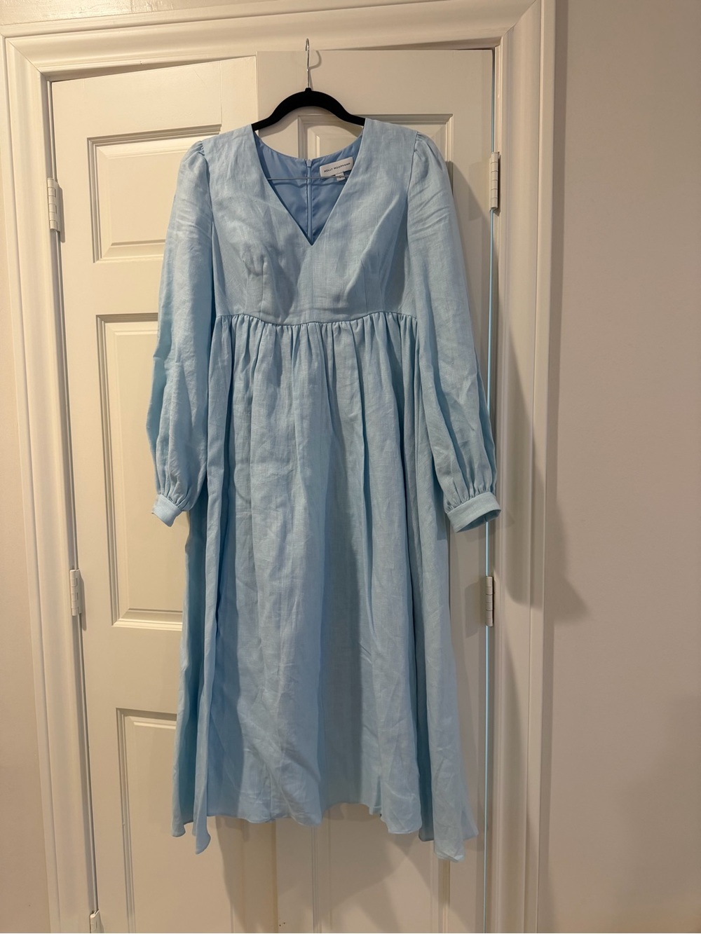Women’s Sky Blue V-Neck Long Sleeve Midi Dress - Picture 3 of 3